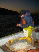 Pescador tirando el espinel