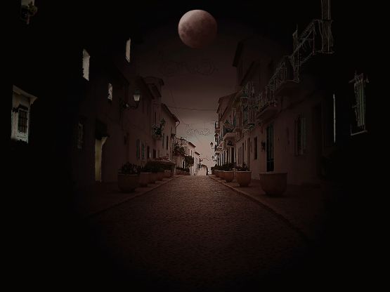 "Pueblo blanco con luna llena" de Manuel Raul Pantin Rivero