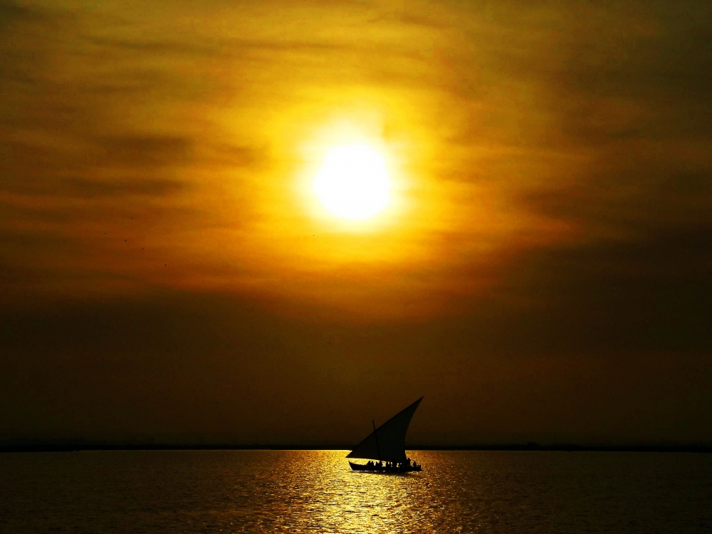 "tarde en barca bajo el sol de valencia" de Pascual Navarro
